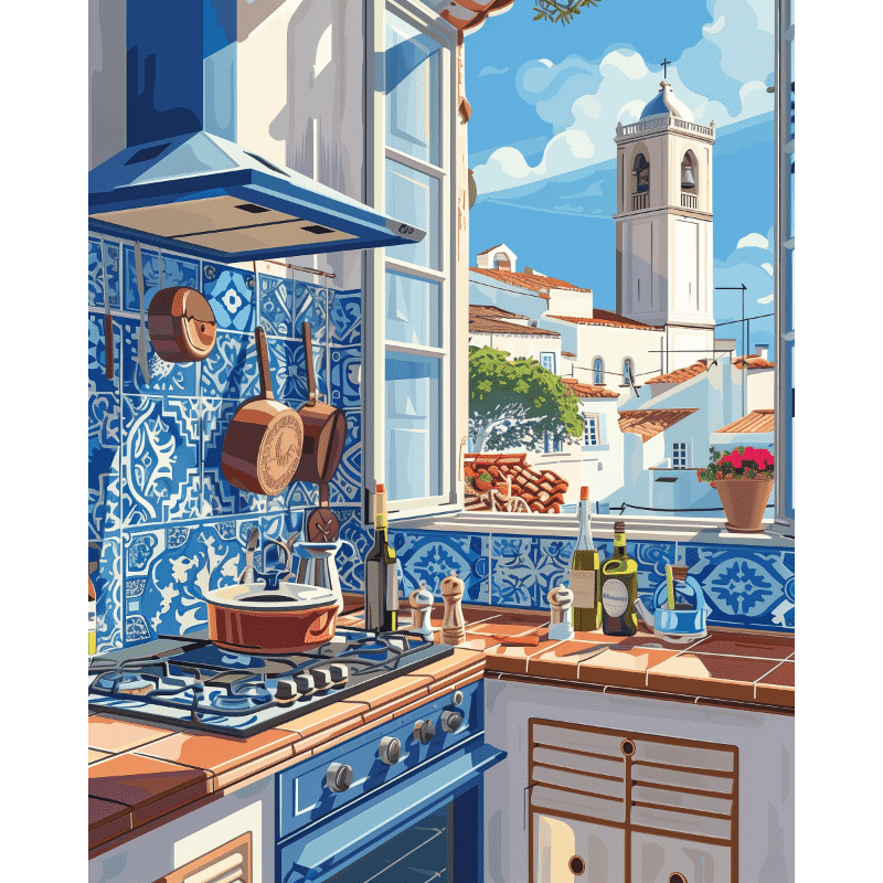 Blauwe keuken - Diamond Painting
