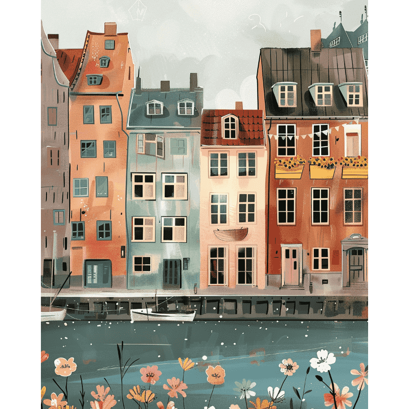 Kanaalhuizen van Kopenhagen - Diamond Painting