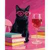 Zwarte kat aan de roze tafel - Diamond Painting