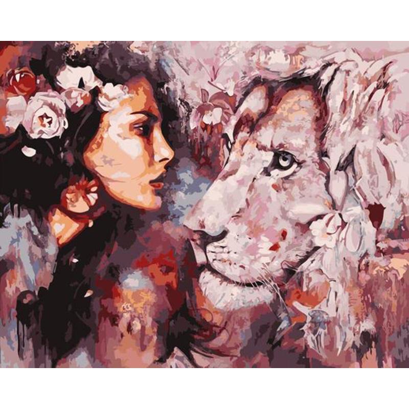 Vrouw & Leeuw - Diamond Painting