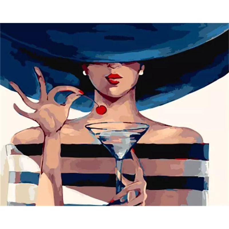 Vrouw met martini - Diamond Painting
