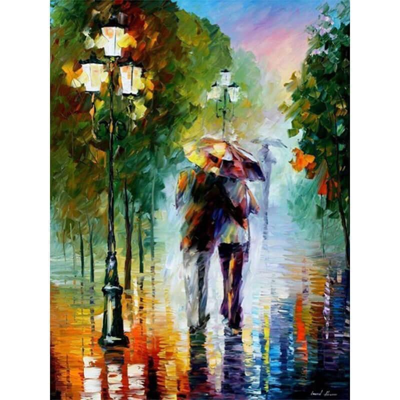 Samen lopen in de regen - Diamond Painting