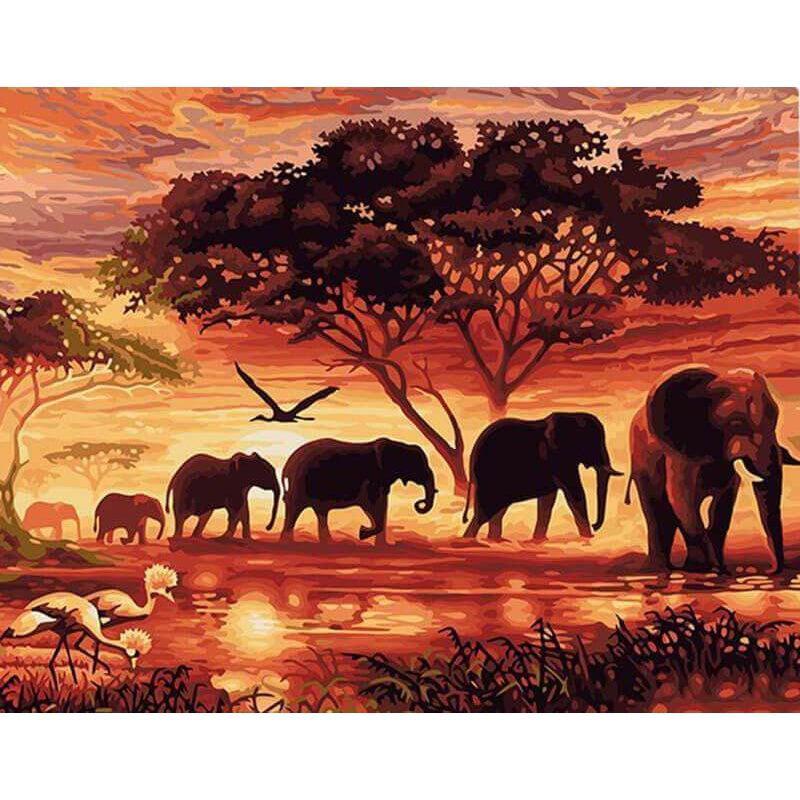 Olifanten in Afrika - Diamond Painting