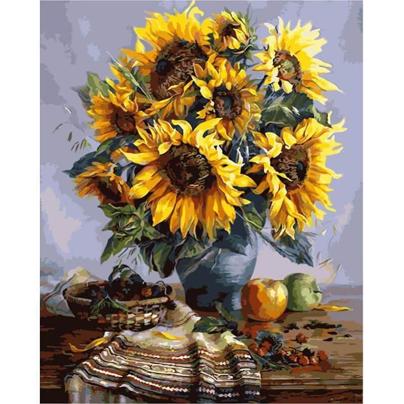Grote vaas met zonnebloemen - Diamond Painting