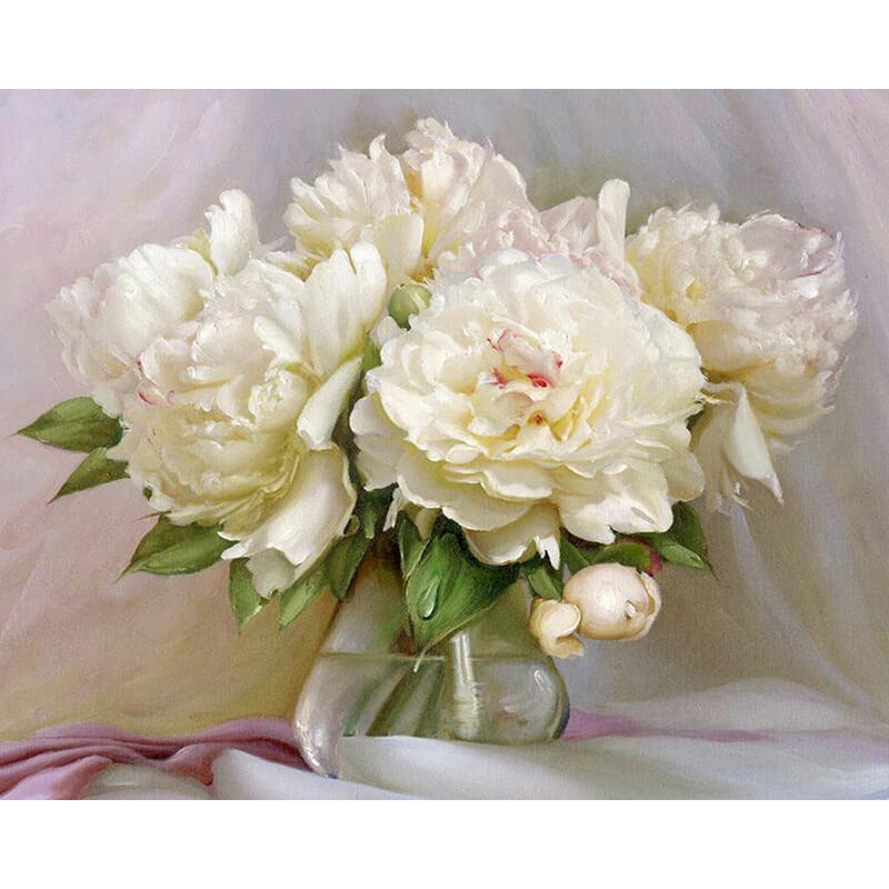 Witte pioenrozen - Diamond Painting