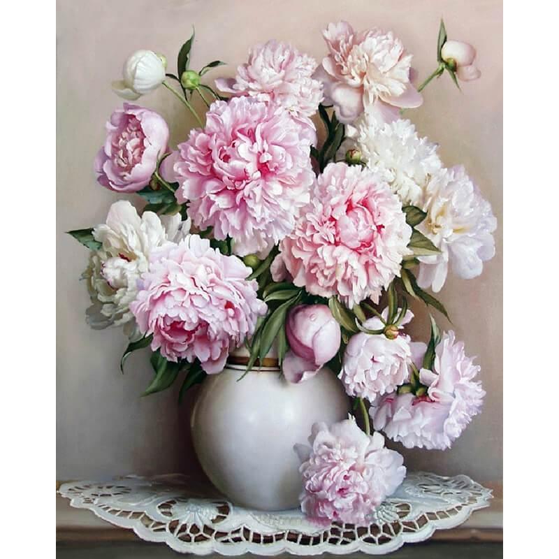 Lichtroze pioenrozen - Diamond Painting