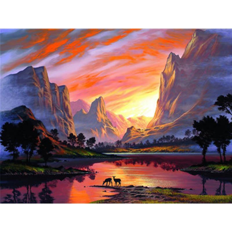 Bergen en avondrood - Diamond Painting