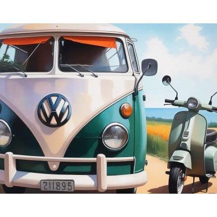 Bus en scooter - Diamond Painting