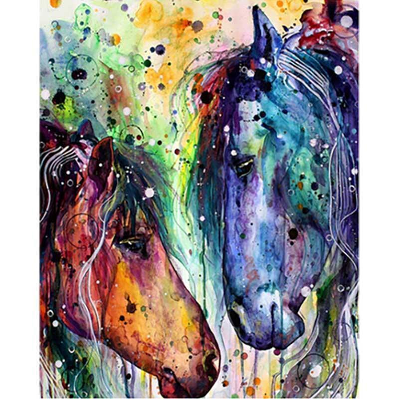 Twee kleurrijke paarden - Diamond Painting