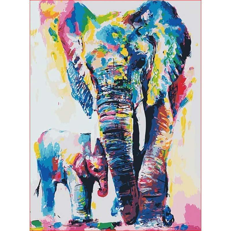 Moeder en baby olifant - Diamond Painting