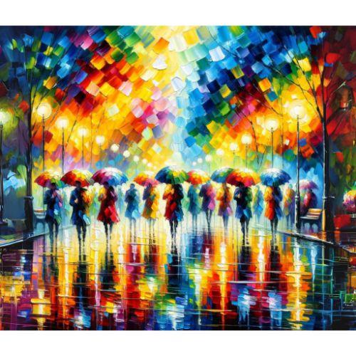 Mensen onder paraplu's - Diamond Painting