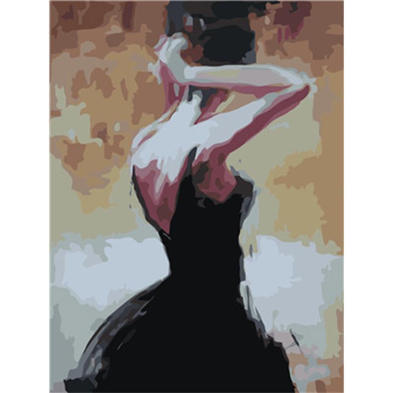 Vrouw in zwarte jurk - Diamond Painting