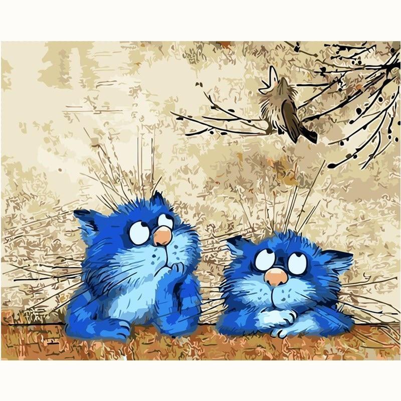 2 blauwe katten - Diamond Painting