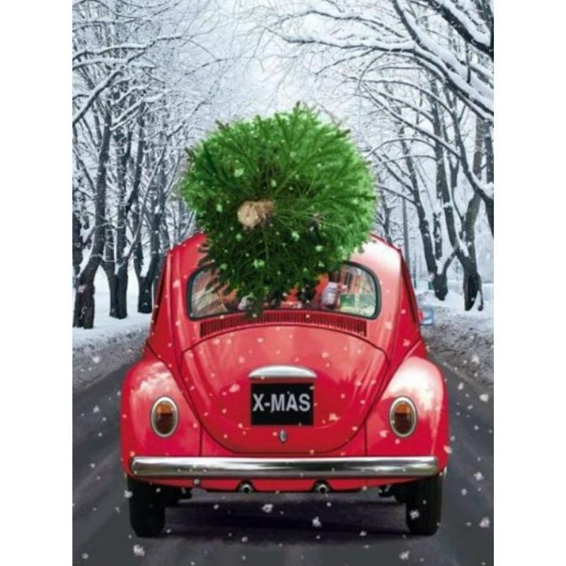 Auto met kerstboom - Diamond Painting