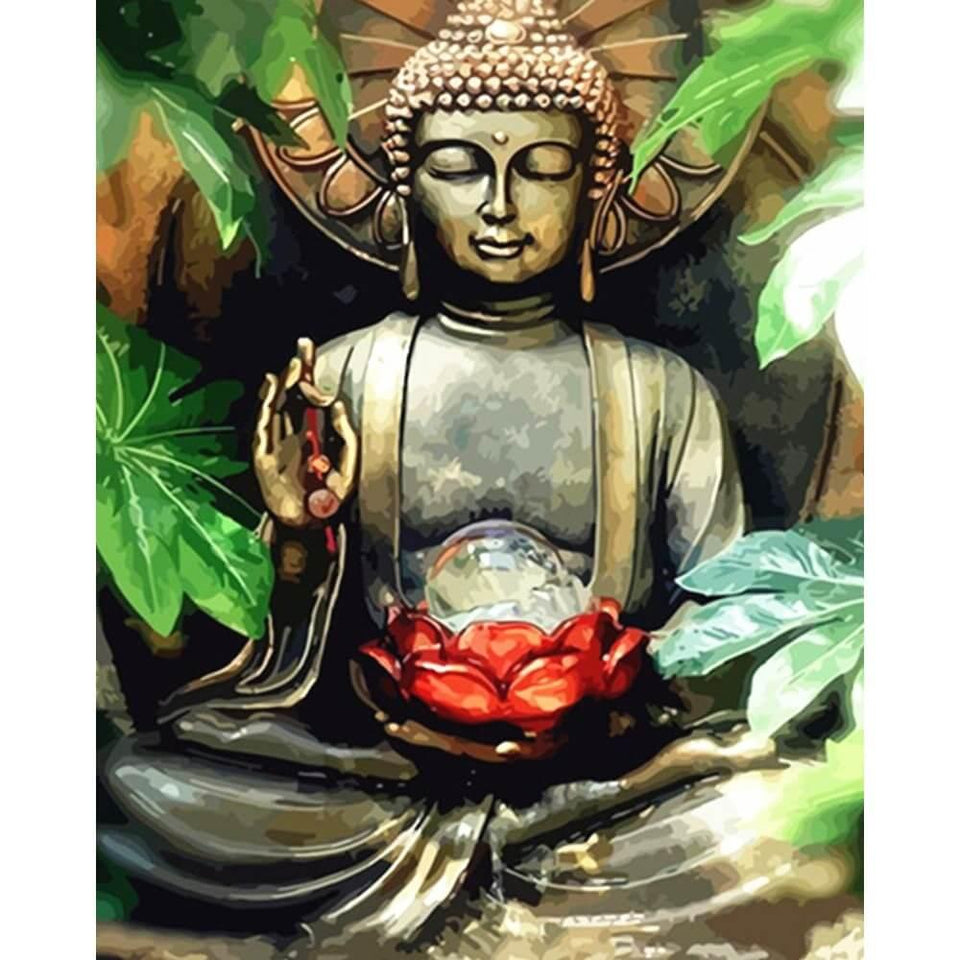 Buddha met bladeren - Diamond Painting