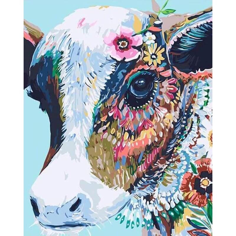 Koe met bloemen - Diamond Painting