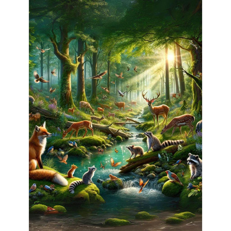 Wilde dieren in het bos - Diamond Painting