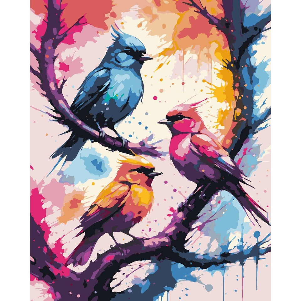 Vogels in de Boom - Color Splash - Diamond Painting