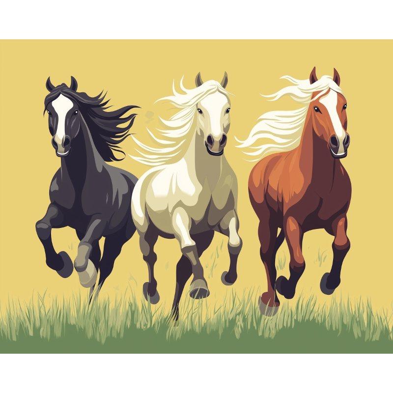 3 rennende paarden - Diamond Painting