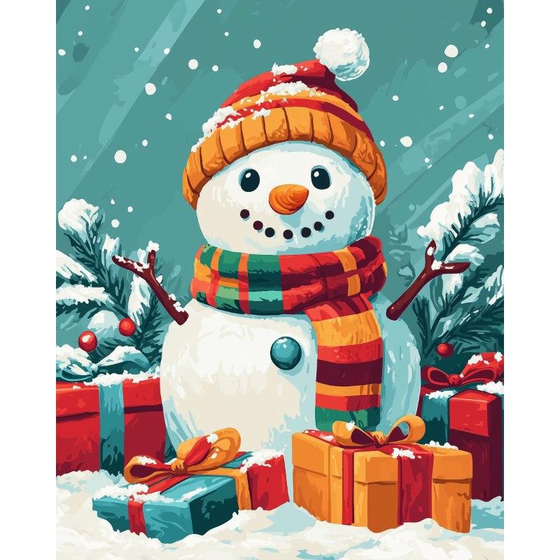 Sneeuwpop met cadeautjes - Diamond Painting