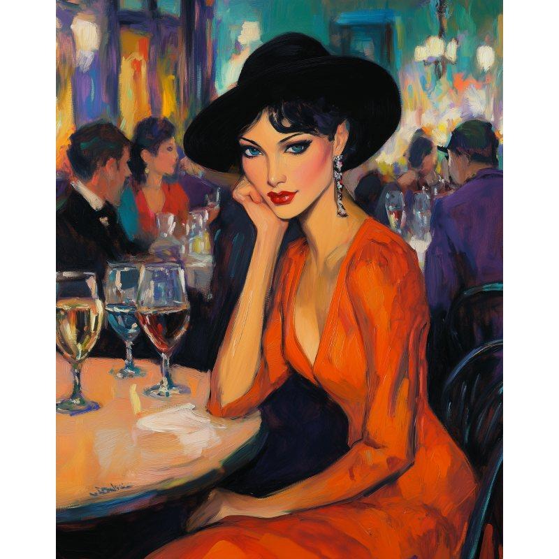 Elegante vrouw in restaurant - Diamond Painting