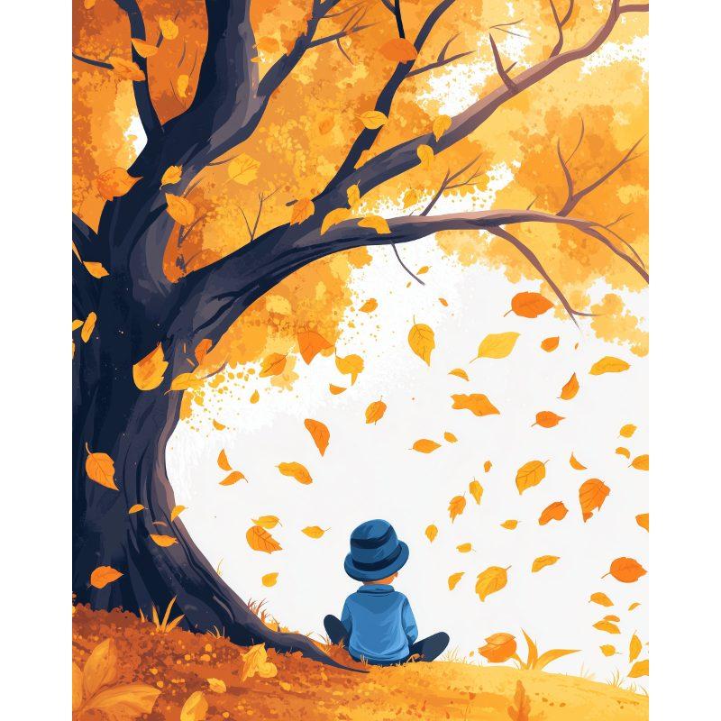 Jongen onder de herfstboom - Diamond Painting