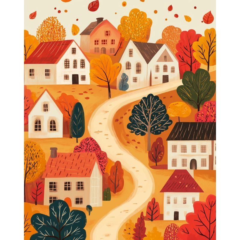 Herfst in het dorpje - Diamond Painting