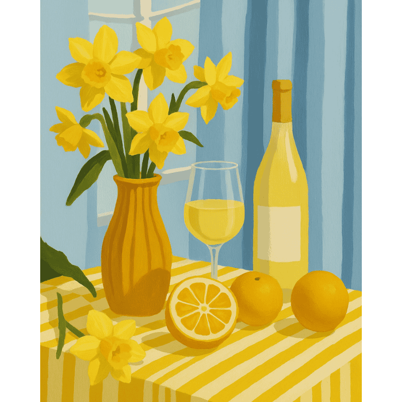 Lemons wine and flowers - Diamond Painting