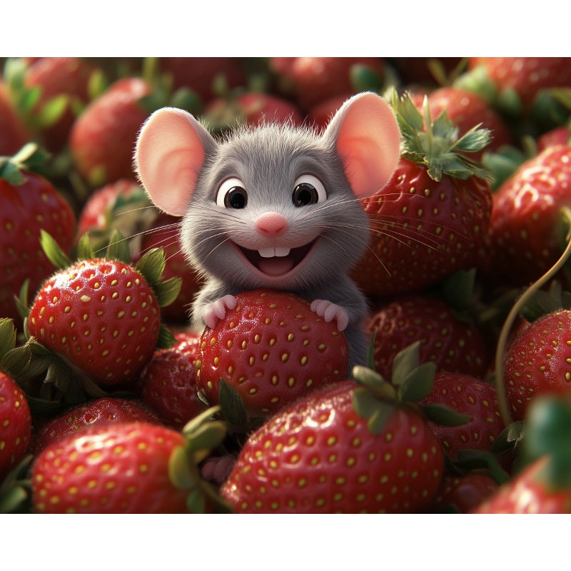 Muis bij de aardbeien