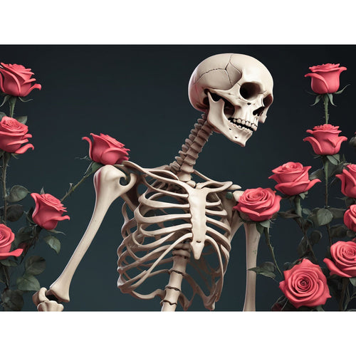Skelet met rozen