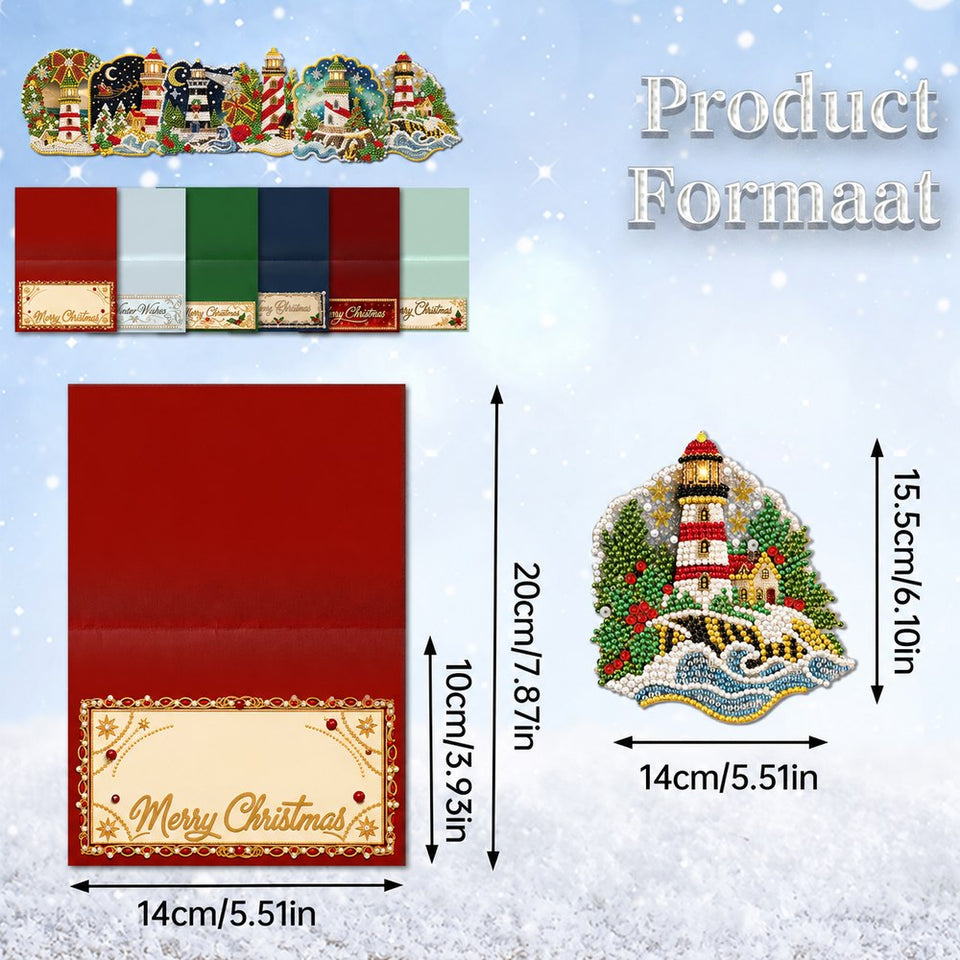 Parel Diamond Painting Kerstkaarten - Winter Vuurtoren Set