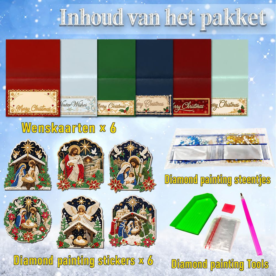 Parel Diamond Painting Kerstkaarten - Geboorte van Jezus Set