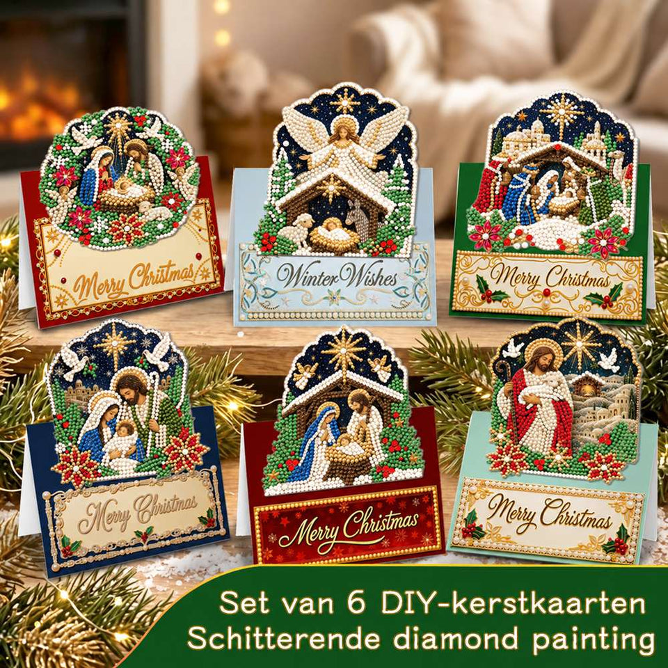 Parel Diamond Painting Kerstkaarten - Geboorte van Jezus Set