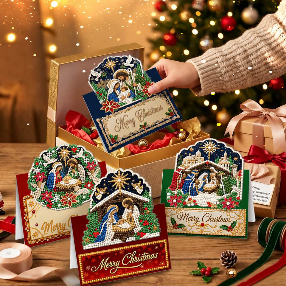 Parel Diamond Painting Kerstkaarten - Geboorte van Jezus Set