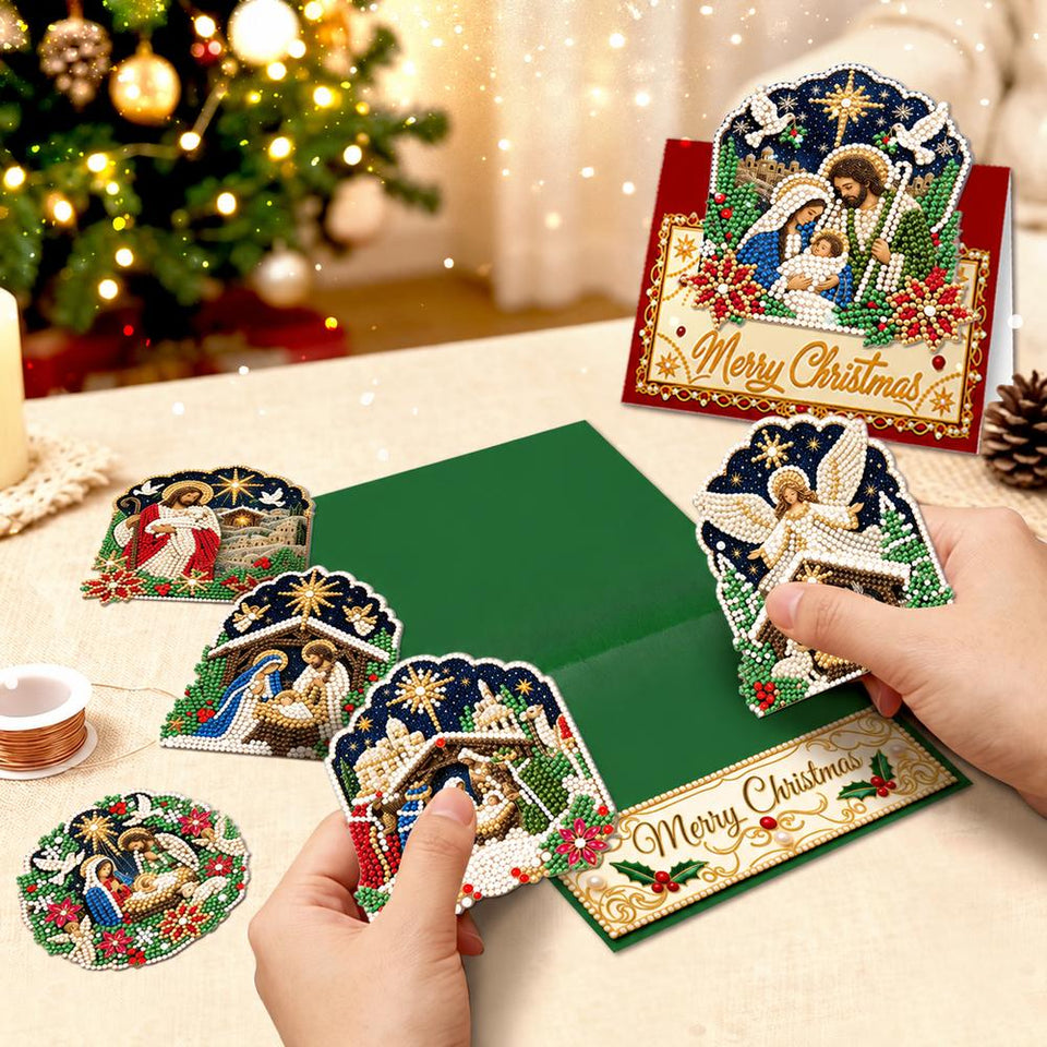 Parel Diamond Painting Kerstkaarten - Geboorte van Jezus Set