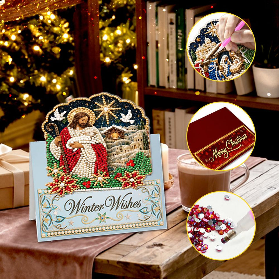 Parel Diamond Painting Kerstkaarten - Geboorte van Jezus Set