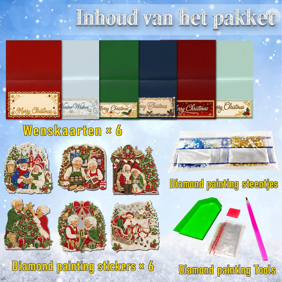 Parel Diamond Painting Kerstkaarten - Kerst Geliefden Set