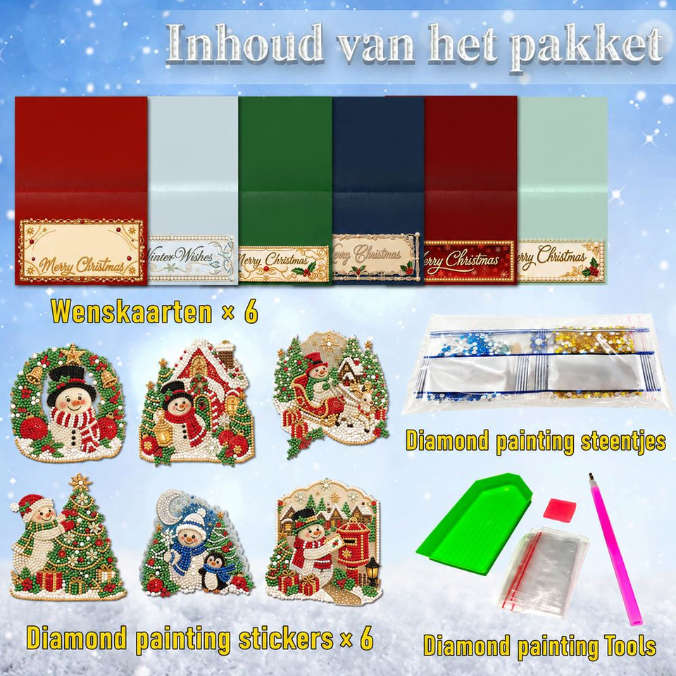 Parel Diamond Painting Kerstkaarten - Sneeuwpop Set