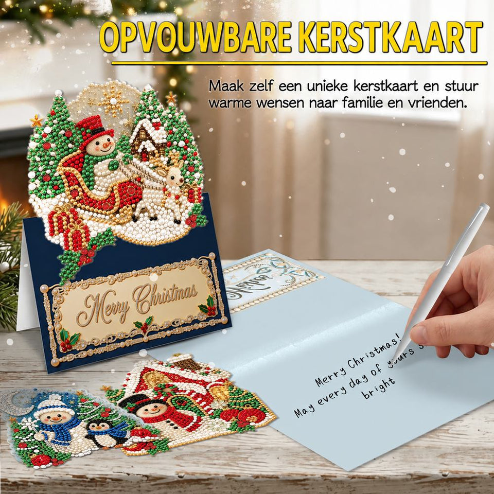Parel Diamond Painting Kerstkaarten - Sneeuwpop Set