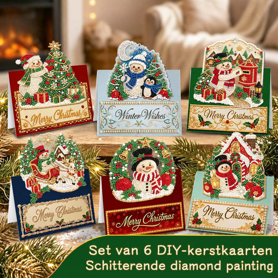 Parel Diamond Painting Kerstkaarten - Sneeuwpop Set