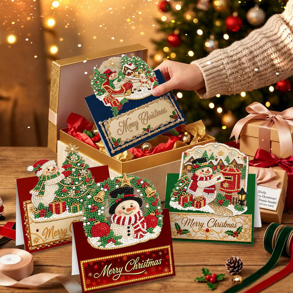 Parel Diamond Painting Kerstkaarten - Sneeuwpop Set