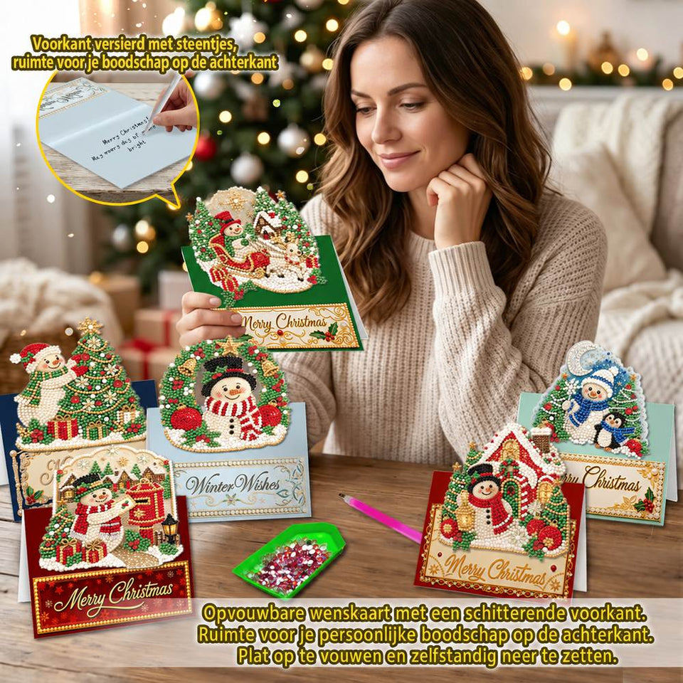 Parel Diamond Painting Kerstkaarten - Sneeuwpop Set