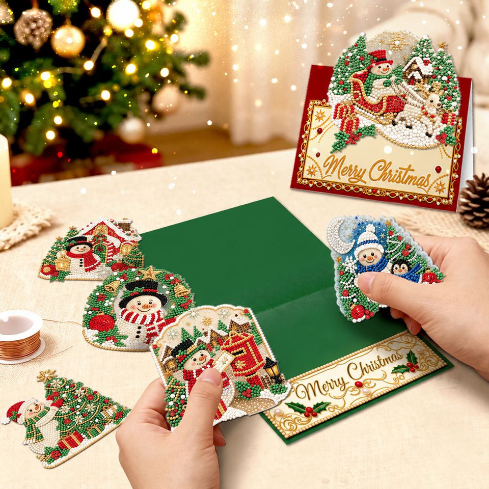 Parel Diamond Painting Kerstkaarten - Sneeuwpop Set