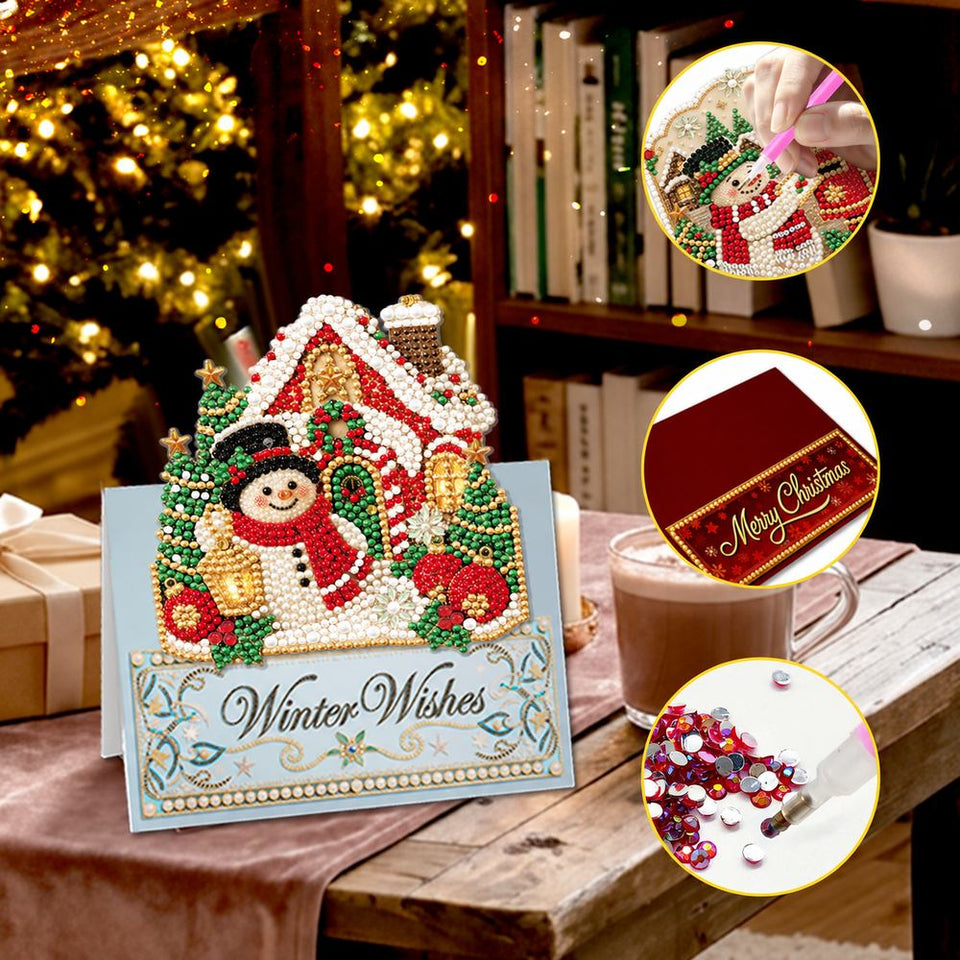 Parel Diamond Painting Kerstkaarten - Sneeuwpop Set