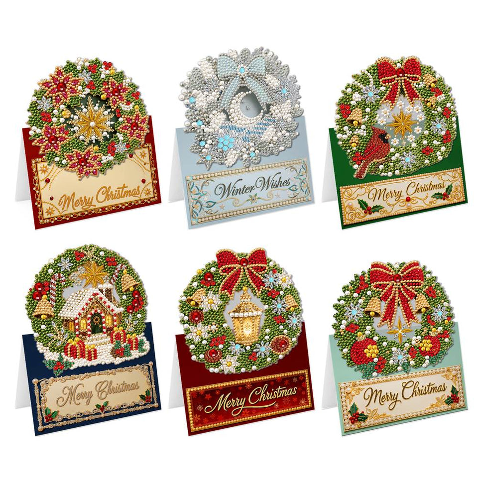 Parel Diamond Painting Kerstkaarten - Kerstkransen Set