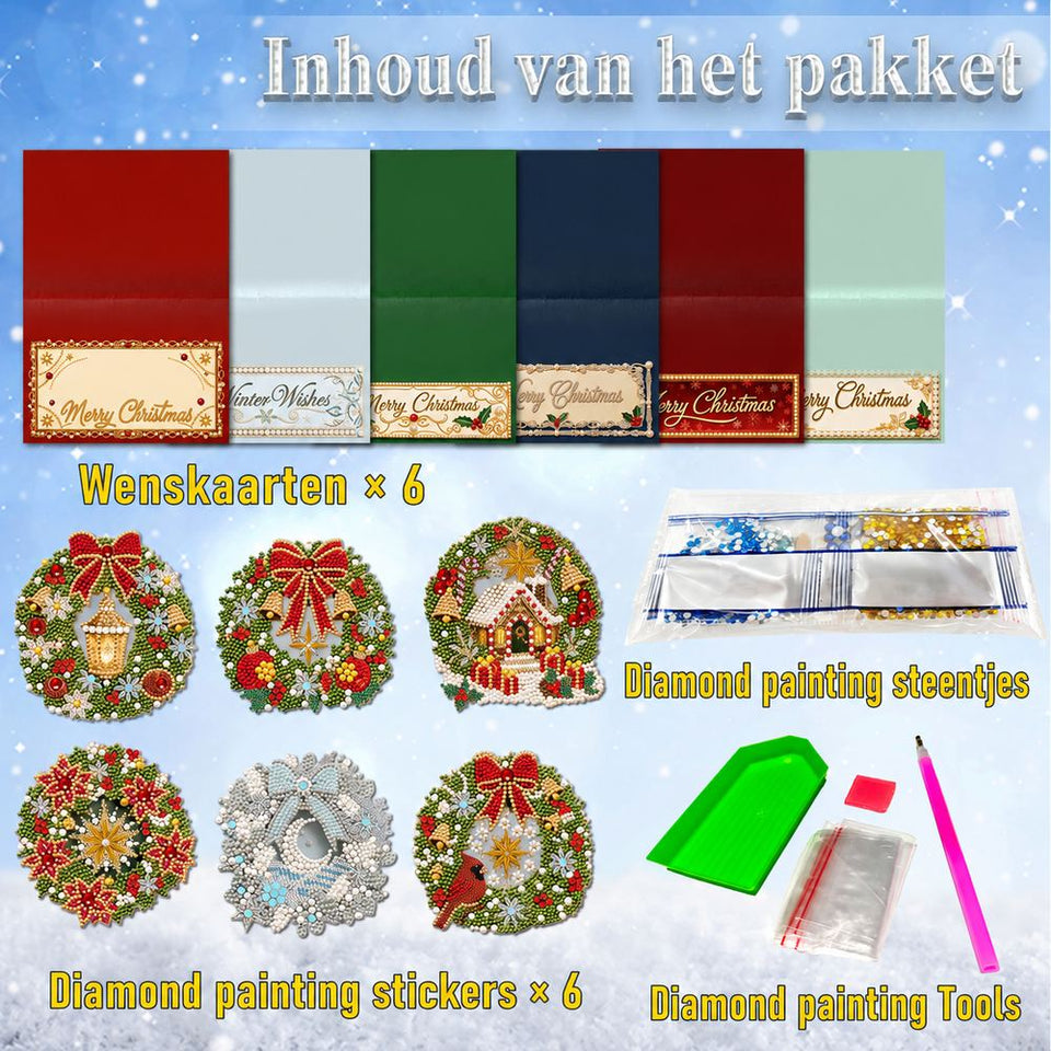 Parel Diamond Painting Kerstkaarten - Kerstkransen Set