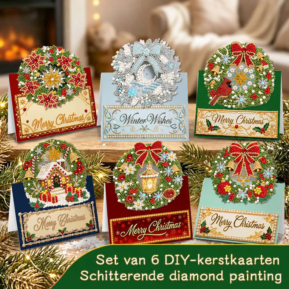 Parel Diamond Painting Kerstkaarten - Kerstkransen Set