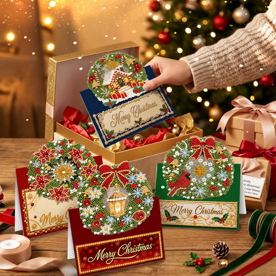 Parel Diamond Painting Kerstkaarten - Kerstkransen Set