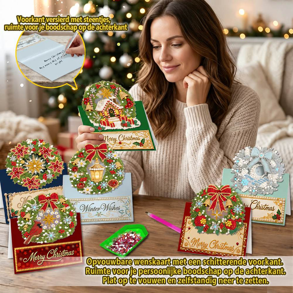 Parel Diamond Painting Kerstkaarten - Kerstkransen Set