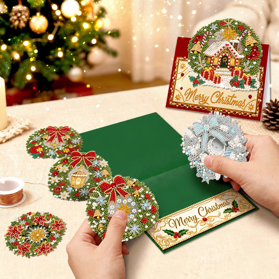 Parel Diamond Painting Kerstkaarten - Kerstkransen Set